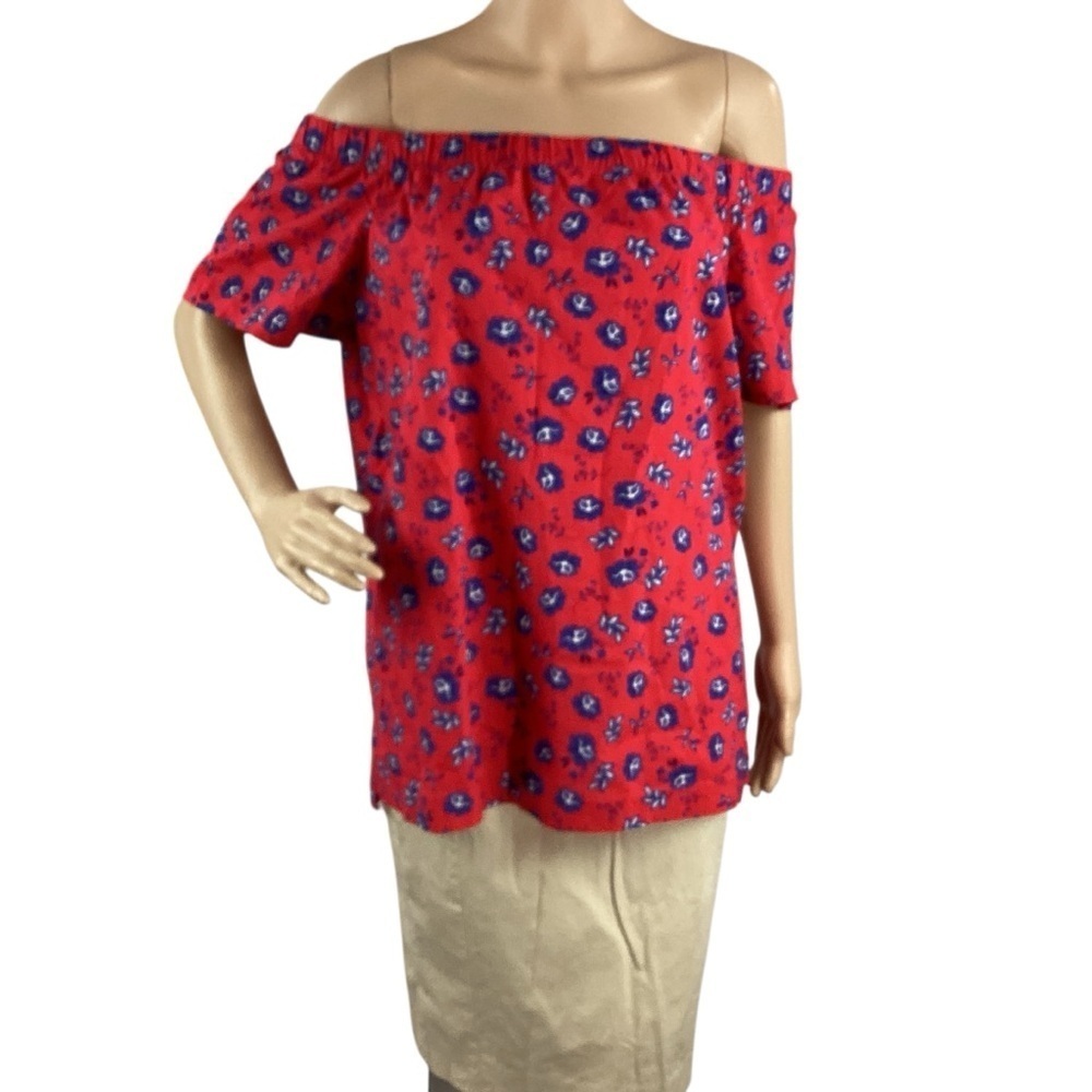 Banana Republic Floral Off Shoulder Top Red Cotton Size M